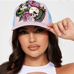 Ed Hardy Rhinestone Cobra Hat Pink/Sky